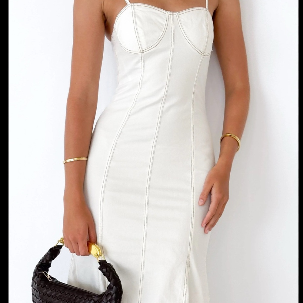 Stretch Denim Midi Dress - Off White